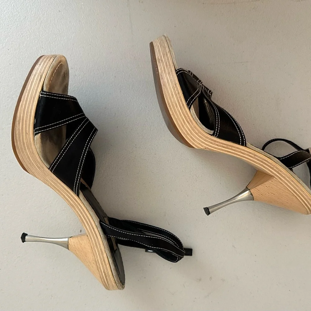 Prada Black Satin Open Toe Ankle Strap Heels - Picture 4 of 14